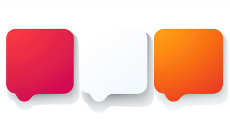 Three different colored speech bubbles on white background. Suitable for various communication and conversation concepts.の素材