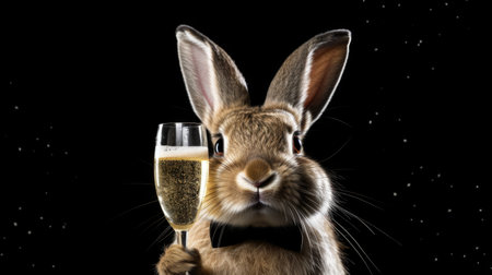 Cute rabbit holding glass of champagne. Perfect for celebrating special occasions. .の素材