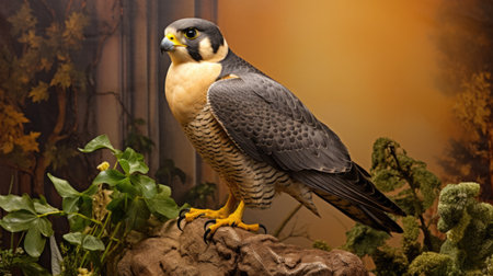 Bird of prey perched on rock. Suitable for wildlife photography and nature-themed designs.の素材