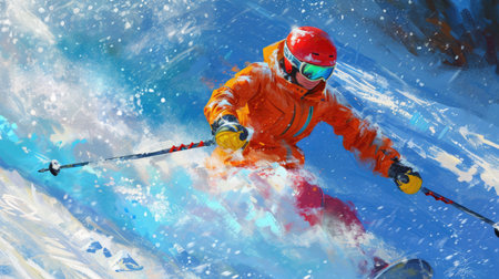 Person Skiing Down Mountain.の素材