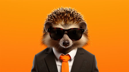 Hedge wearing sunglasses and tie. Perfect for adding touch of whimsy to any project.の素材