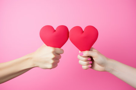 Hands holding red paper hearts. Perfect for Valentine's Day or expressing love and affection. Use it in greeting cards, social media posts, or romantic-themed designs.の素材