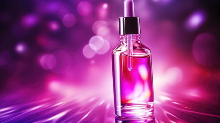 Glass bottle containing liquid pink. Suitable for various purposes.の素材
