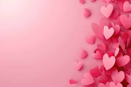 Collection of pink paper hearts arranged on pink background. Perfect for Valentine's Day or romantic-themed designs.の素材