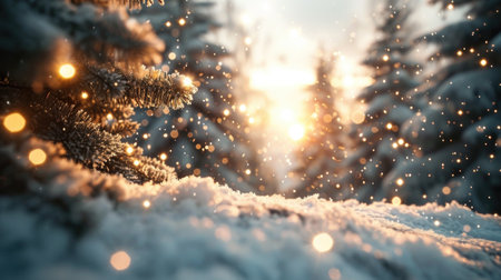 Picturesque snow covered field with tall trees in background. Ideal for winter landscapes and nature themes.の素材