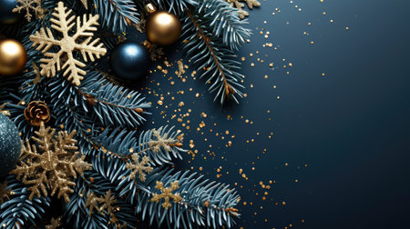 Detailed view of Christmas tree adorned with festive ornaments. Perfect for holiday-themed designs and decorations.の素材