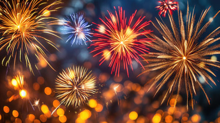 Vibrant display of fireworks illuminating night sky. Perfect for celebratory occasions and adding touch of magic to your projects.の素材