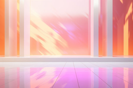 Vibrant pink and orange room with clean white floor. Perfect for interior design inspiration or showing colorful home decor ideas.の素材