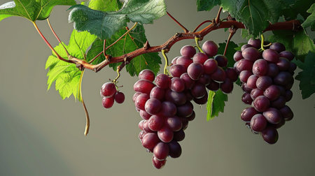 Cluster of grapes hangs from vine, perfect for wine-making or fruit-themed designs.の素材