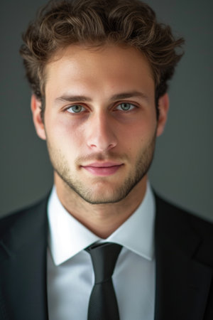 A man in a suit and tie with a black tie. He has a nice smile and is looking directly at the cameraの素材