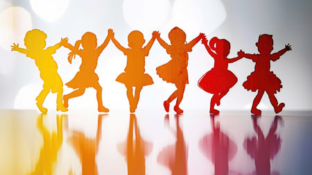 Paper cutouts of children dancing, suitable for educational projects.の素材