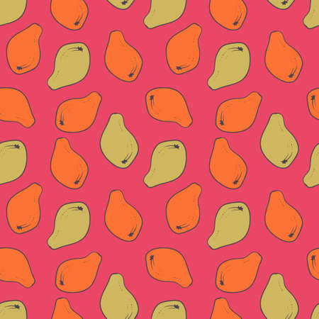 Vector fruits pattern. Papaya on magenta background. Cartoon illustration.のイラスト素材