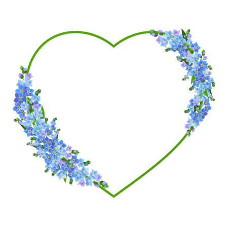 Vector heart with spring flowers. Blue forget-me-nots for Mother's Day and Valentine's Day. Vector illustration. Wedding template.のイラスト素材