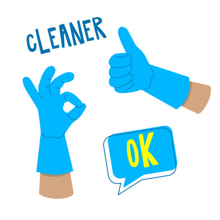 Cleaners hand in a rubber glove on a white backgroundのイラスト素材