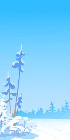 Winter garden with lying snow and snow-covered treesのイラスト素材
