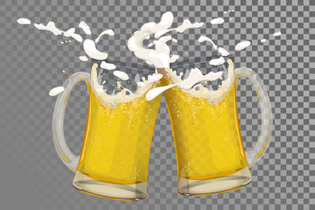 two glasses of beer toasting creating splashのイラスト素材