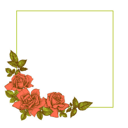 The frame is decorated with roses in the old styleのイラスト素材