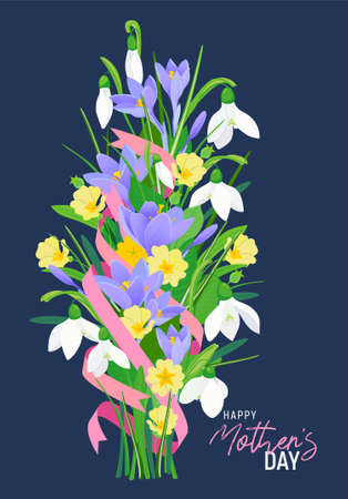spring flowers primroses and ribbonsのイラスト素材