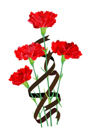 red vector flowers and ribbonsのイラスト素材