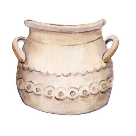 Empty flower pot vintage watercolorの写真素材
