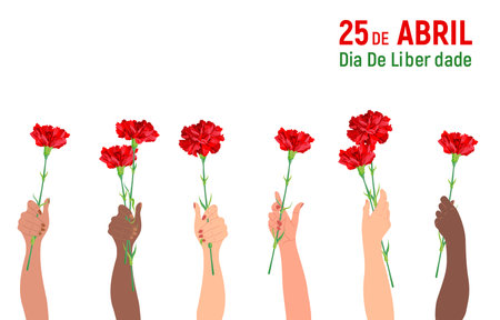 hands of different people with red carnationsのイラスト素材