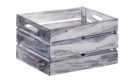 wooden box Watercolor painting isolatedの写真素材