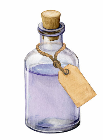 lavender water in a bottle, watercolorの写真素材