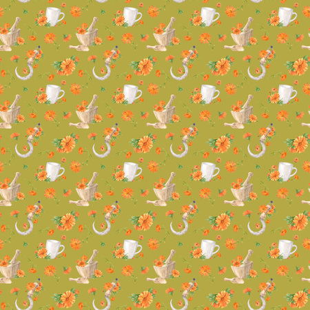 Calendula flowers on white, patternの写真素材