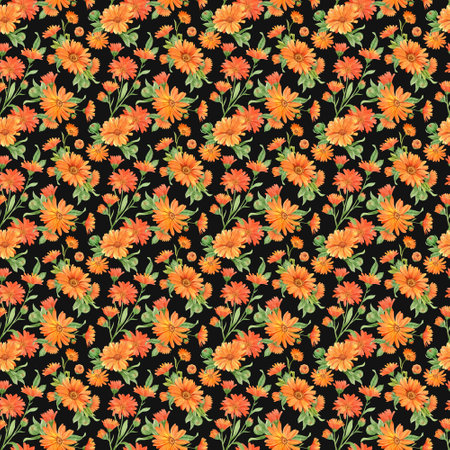 Calendula flowers on black, patternの写真素材