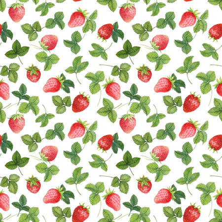 Seamless pattern with red strawberry on white backgroundの写真素材