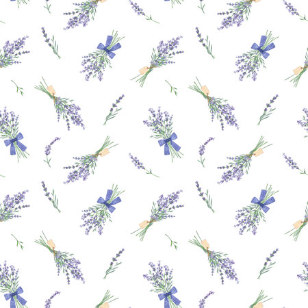 Violet lavender. Seamless watercolor patternの写真素材