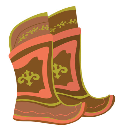 National shoes in Mongolia. Traditional leather boots of nomads are gutals. Vector illustration on a white background. The usual shoes of Mongolian wrestlers.のイラスト素材