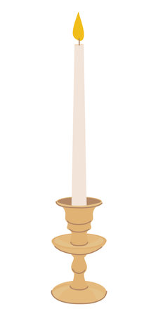 Candlesticks with a white burning candle. Vector evening for fortune telling. Religious symbol of faith.のイラスト素材