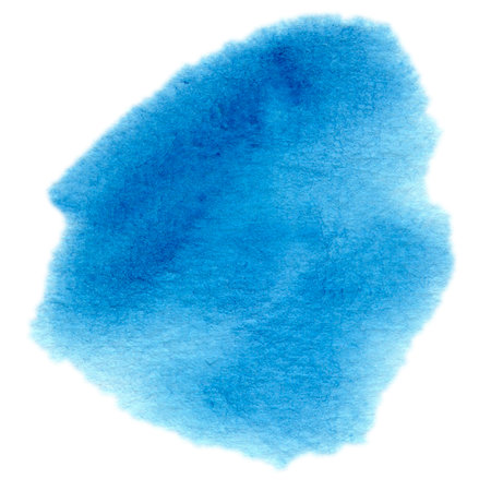 Watercolor stain with paper texture. Abstract spot in the colors of the sea. Soft transitions of blue, turquoise and green, imitation of ocean water. Illustration of paint splashes.の写真素材