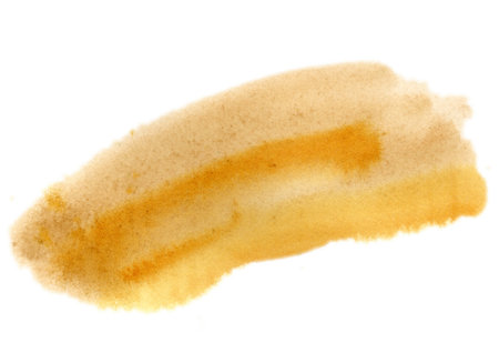 Yellow ocher watercolor stain on a white background. Watercolor illustration. Grunge element for banner, postcard design.の写真素材