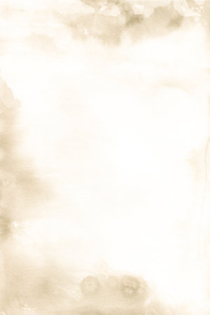 Old vintage paper. Watercolor illustration. Sheet with glowing center and vignette in grunge style. Vertical background with scuffs, stains and sepia stripes.の写真素材