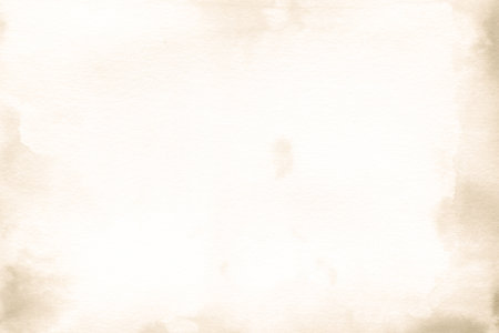 Old vintage paper. Watercolor illustration. Sheet with glowing center and vignette in grunge style. Background with scuffs, stains and sepia stripes.の写真素材