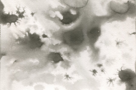 Watercolor texture. Gray and black blurry spots and splashes. Simulates the effect of smoke or thunderclouds. Stone texture for banner, wallpaper, poster. Abstract blurred grunge background.の写真素材