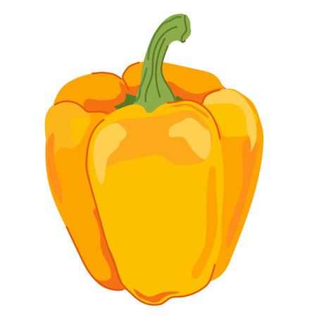 Cartoon paprika. Vector illustration of whole bell pepper. Sweet orange pepper from Bulgaria, farm juicy vegetable, seasoning for cooking.のイラスト素材