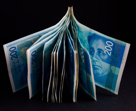Pack of new banknotes of 200 Israel shekels released at 2015 Q4の写真素材