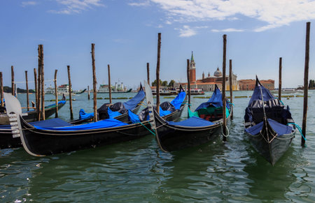 Three gondolas on the dockの写真素材