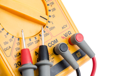 Red and Black Probe lay down on yellow multimeterの写真素材