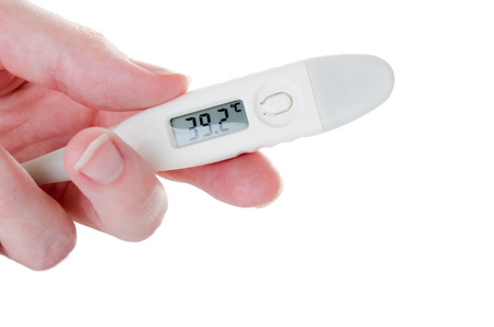 Digital thermometer hold in left handの写真素材