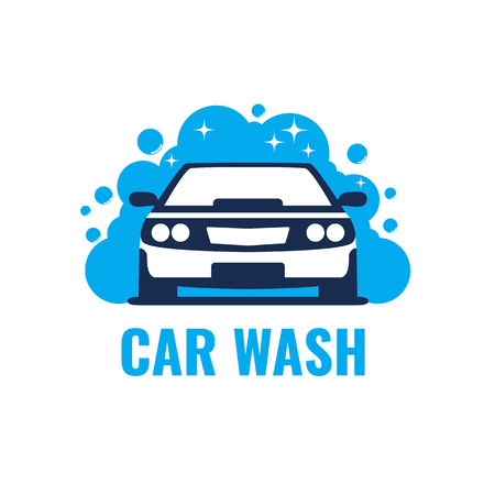 Car Wash on light background. Clean car in bubbles and water. Template Design Vector.のイラスト素材