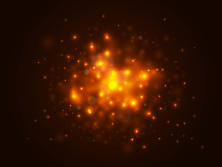 Christmas lights concept. Gold bokeh lights background. Backlit dust particles and lens flare. Vector illustrationのイラスト素材