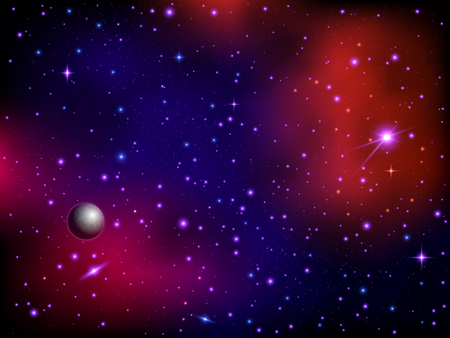Colorful space galaxy background with planet and stars. Milky way and stardust. Artwork background. Color nebula. Realistic vector illustration.のイラスト素材