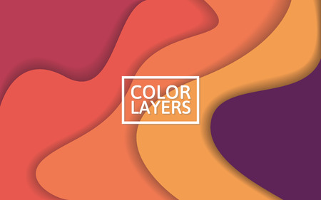 Colorful layers background. Abstract waves with soft shadows. 3D backdrop for web or poster. Modern design template. Vector illustrationのイラスト素材