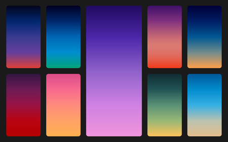 Color sky background on dark. Sunset and sunrise gradients set. Soft colorful backdrop for mobile...