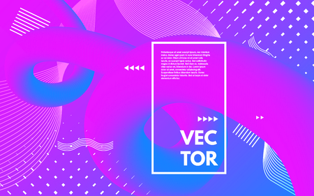 Ultraviolet poster with white abstract shapes. Purple and pink template with frame. Abstract color tubes and elements. Texture composition with arrows and waves. Modern design. Vector illustration.のイラスト素材