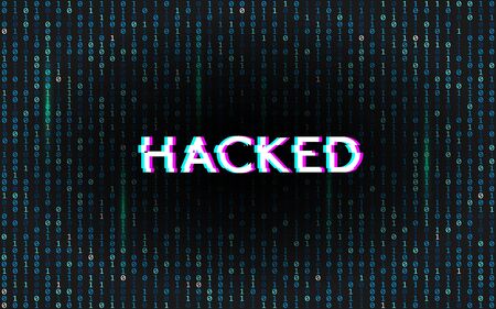 Glitch hacked on matrix background. Binary code with stereo effect text. Digital data error. hacker...